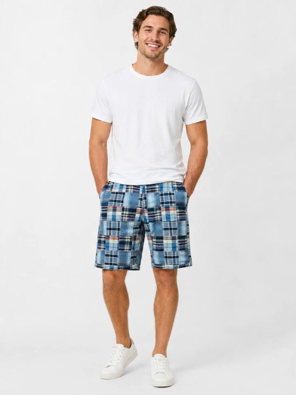 Old Navy Surplus Mens Cotton Patchwork Madras Plaid Shorts 34 Preppy Y2K Coastal